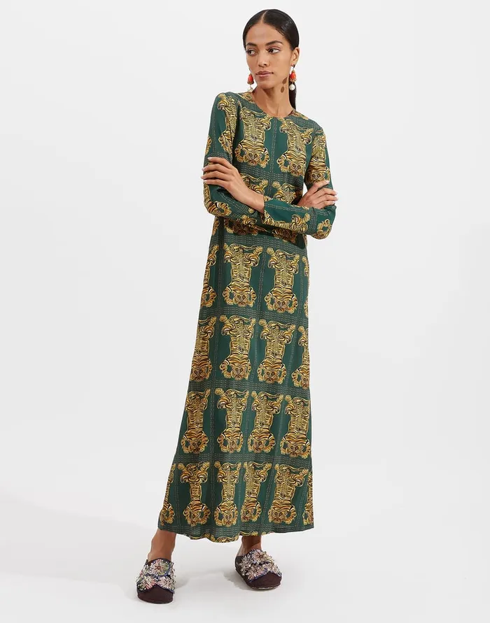La Doublej Long Sleeve Swing Dress Tiger Tiles In Sabl Women Dresses