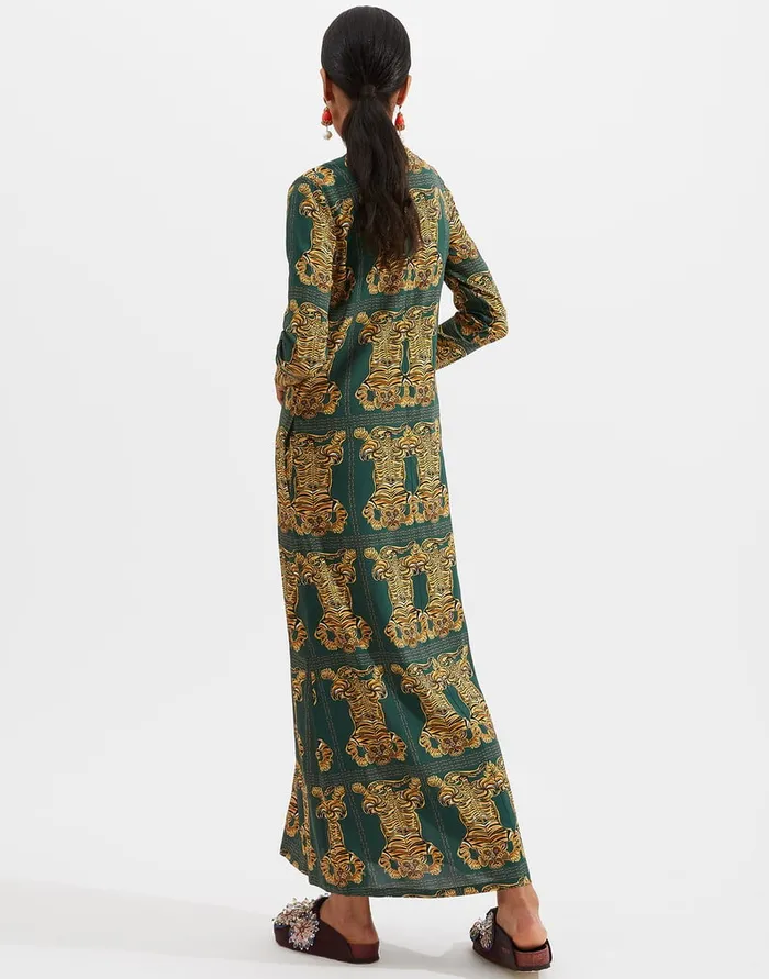 La Doublej Long Sleeve Swing Dress Tiger Tiles In Sabl Women Dresses