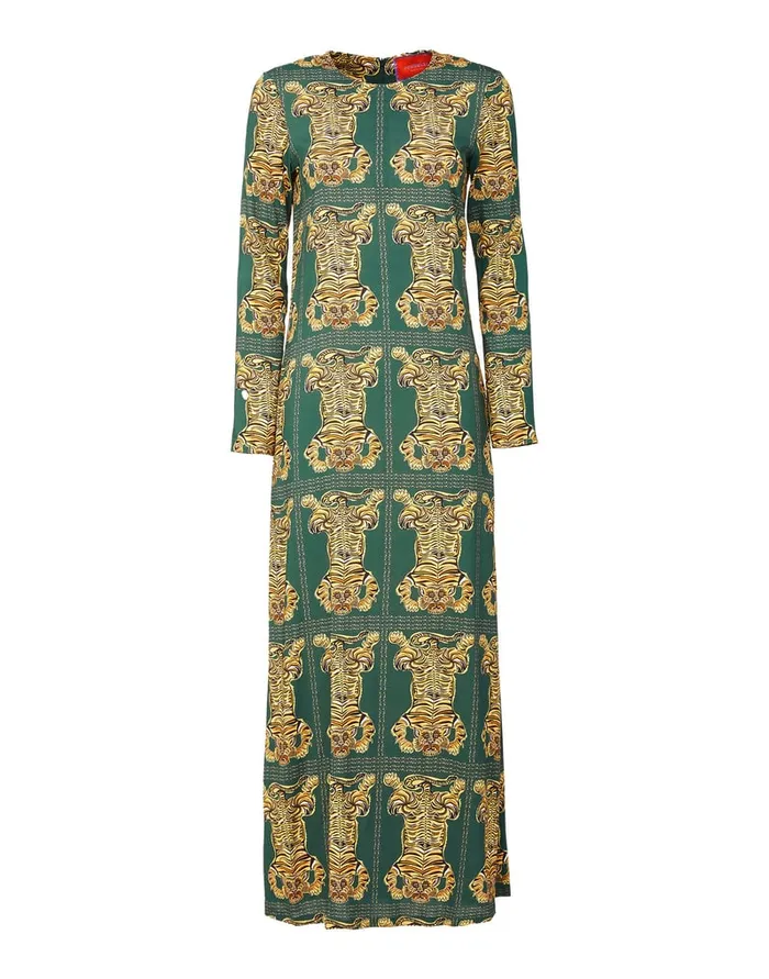 La Doublej Long Sleeve Swing Dress Tiger Tiles In Sabl Women Dresses