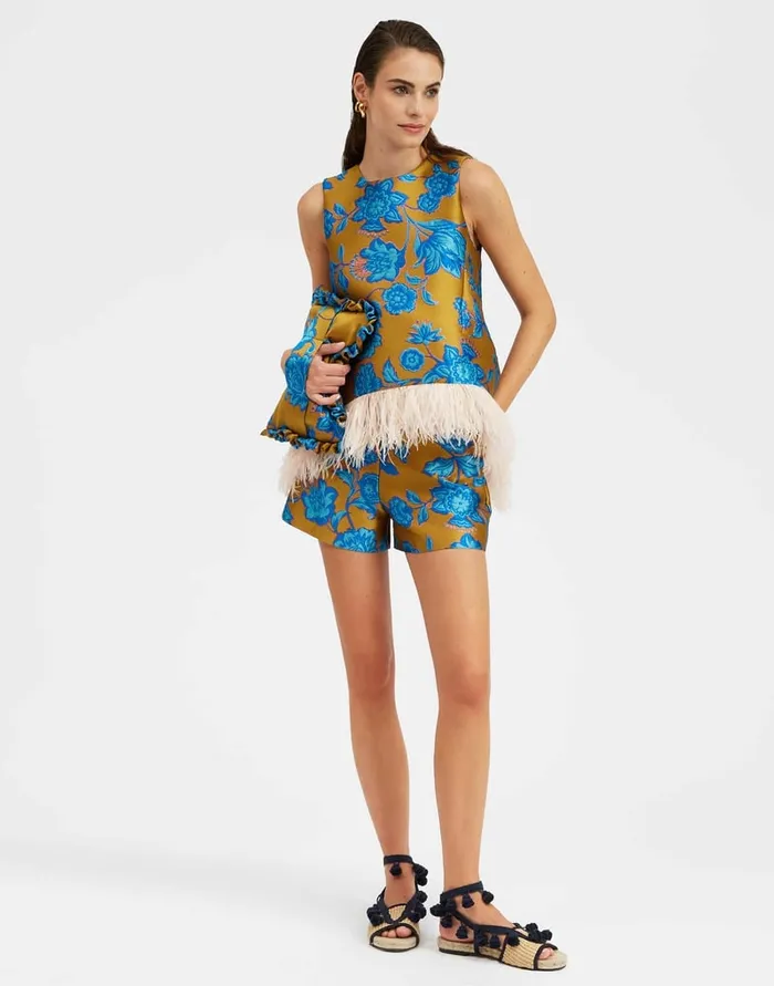 La Doublej Margarita Shorts Hottie Turquoise In Jacquard Women Shorts and Pants