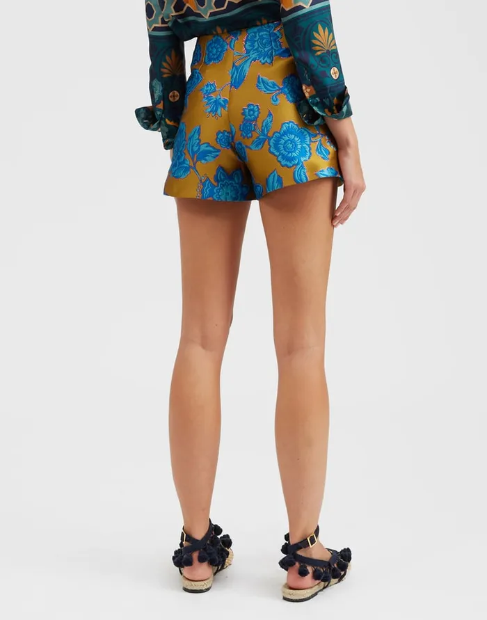La Doublej Margarita Shorts Hottie Turquoise In Jacquard Women Shorts and Pants