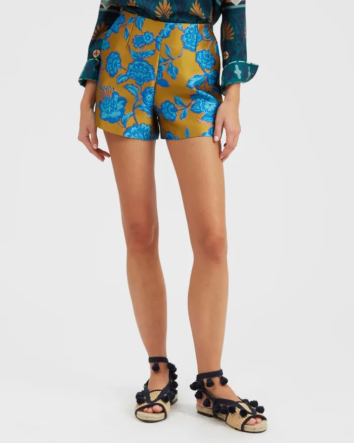 La Doublej Margarita Shorts Hottie Turquoise In Jacquard Women Shorts and Pants