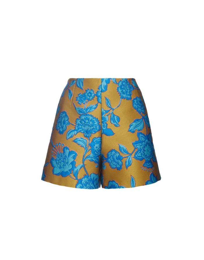 La Doublej Margarita Shorts Hottie Turquoise In Jacquard Women Shorts and Pants