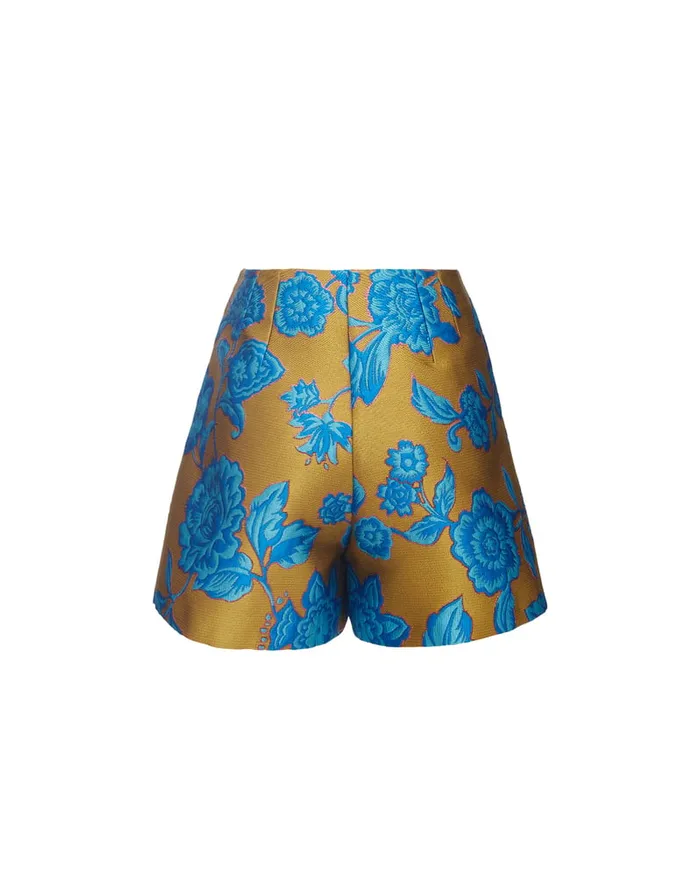 La Doublej Margarita Shorts Hottie Turquoise In Jacquard Women Shorts and Pants