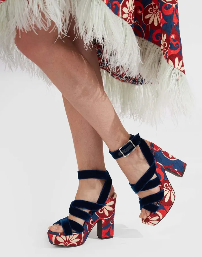 La Doublej Medal Wedge Moonflower Navy In Shot Cotton Women Shoes