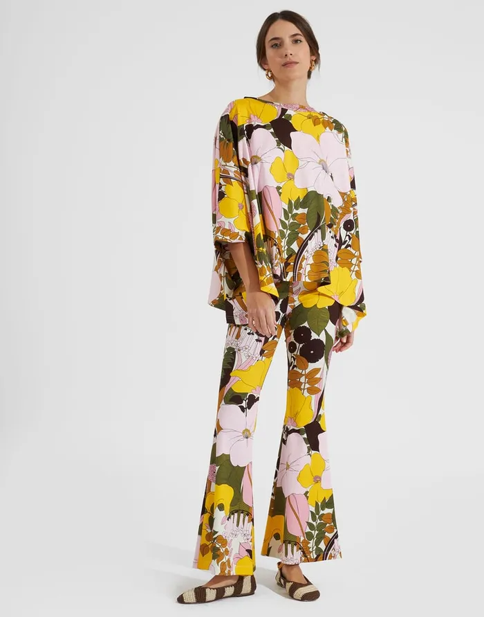 La Doublej Meditation Pants Big Flower Rose In Cotton Women Loungewear