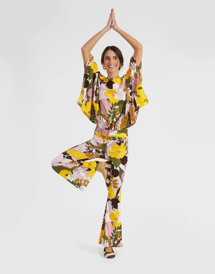 La Doublej Meditation Pants Big Flower Rose In Cotton Women Loungewear
