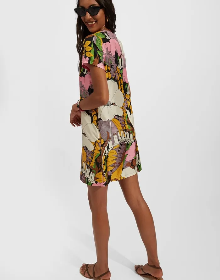 La Doublej Mini Swing Dress Big Flower In Silk Twill Women Dresses
