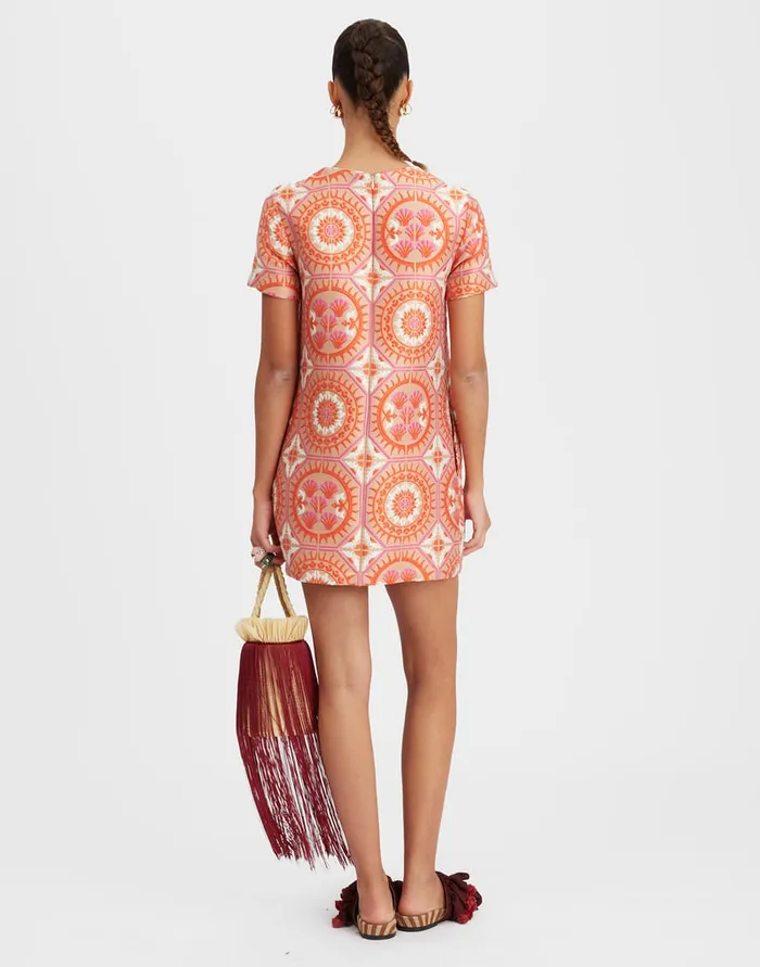 La Doublej Mini Swing Dress Sun Orange In Jacquard Women Party Dressing