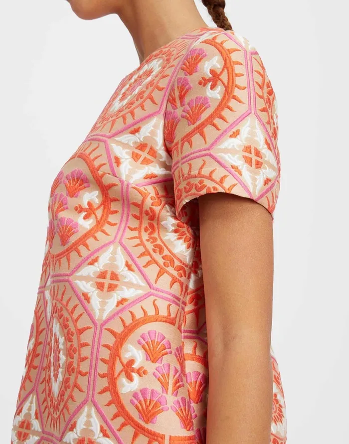 La Doublej Mini Swing Dress Sun Orange In Jacquard Women Party Dressing
