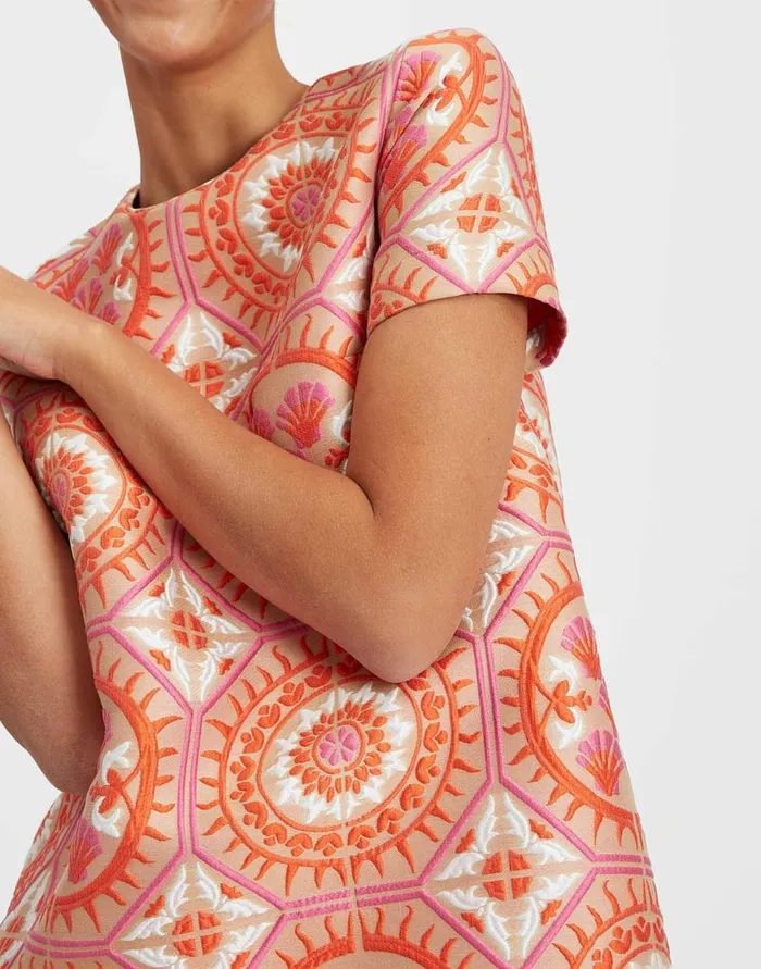 La Doublej Mini Swing Dress Sun Orange In Jacquard Women Party Dressing