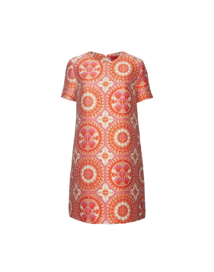 La Doublej Mini Swing Dress Sun Orange In Jacquard Women Party Dressing