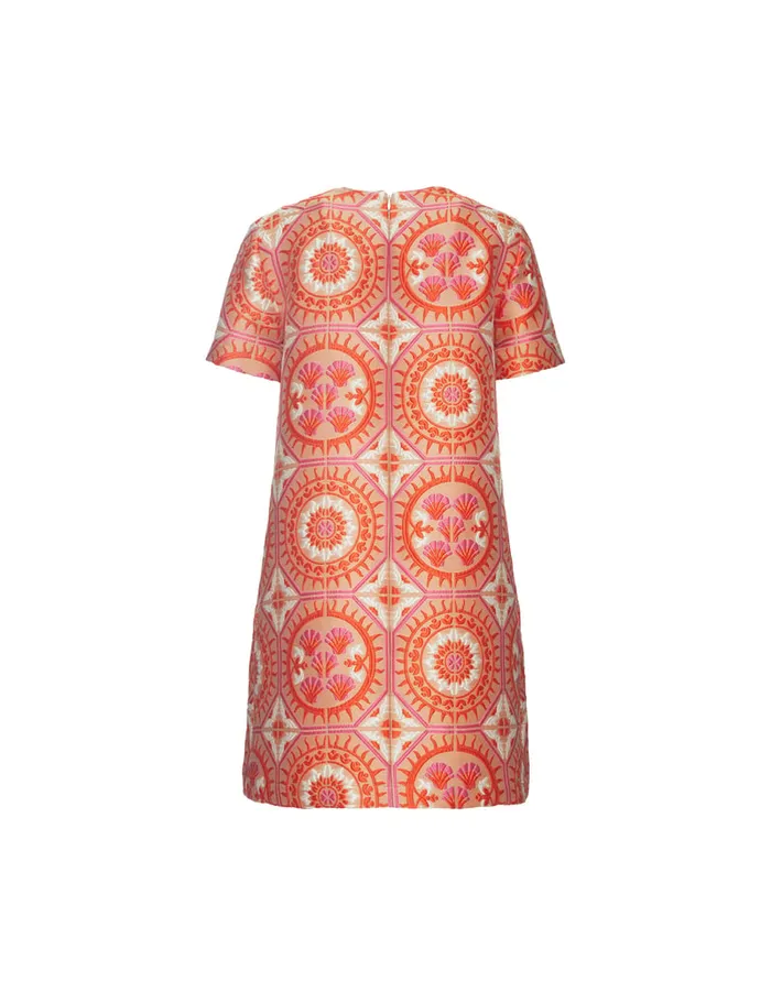 La Doublej Mini Swing Dress Sun Orange In Jacquard Women Party Dressing