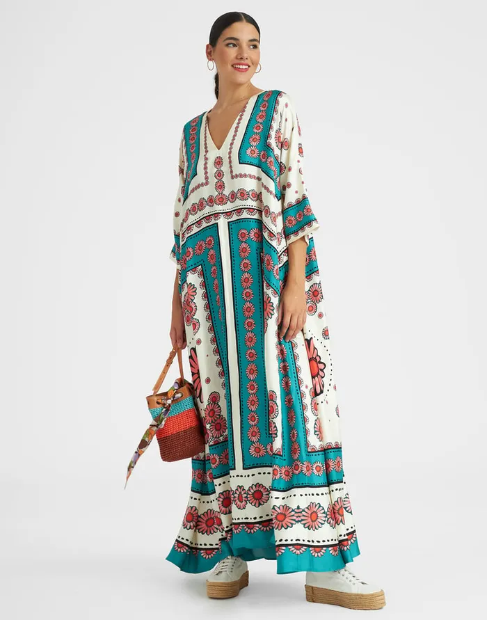 La Doublej Muumuu Dress Daisy Place Turquoise In Twill Silk Women Dresses