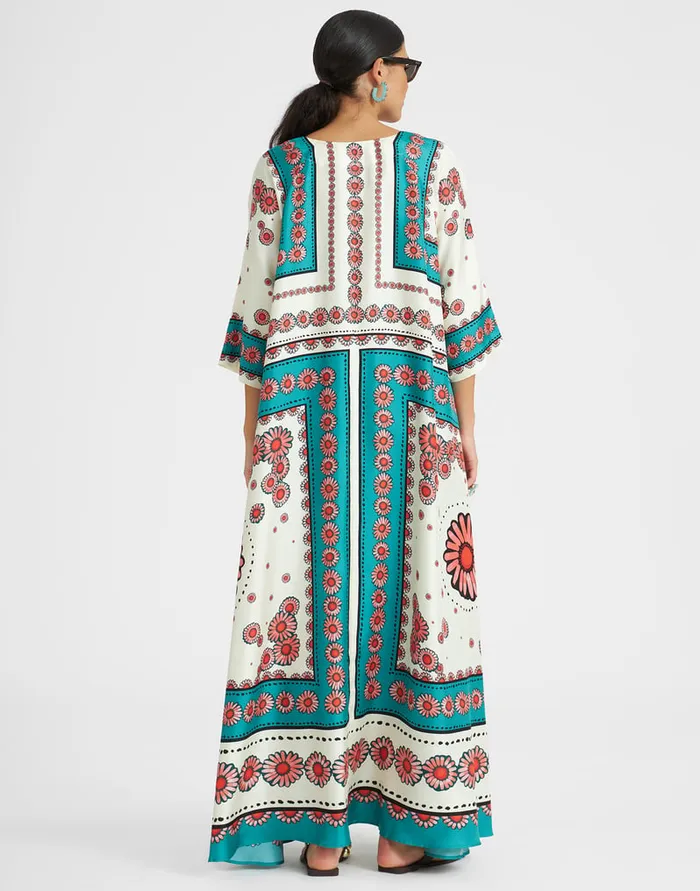 La Doublej Muumuu Dress Daisy Place Turquoise In Twill Silk Women Dresses
