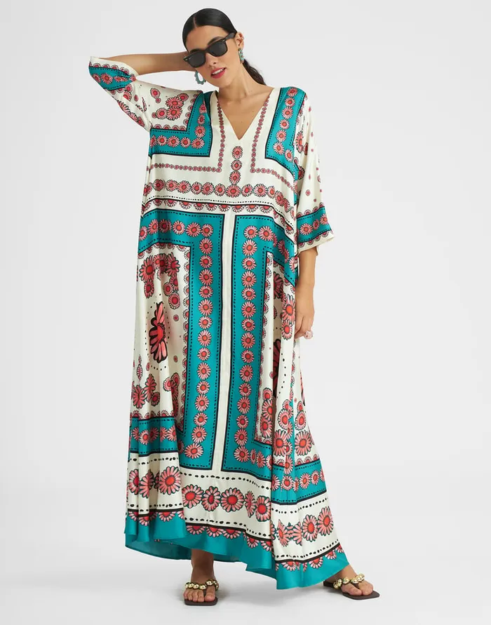 La Doublej Muumuu Dress Daisy Place Turquoise In Twill Silk Women Dresses