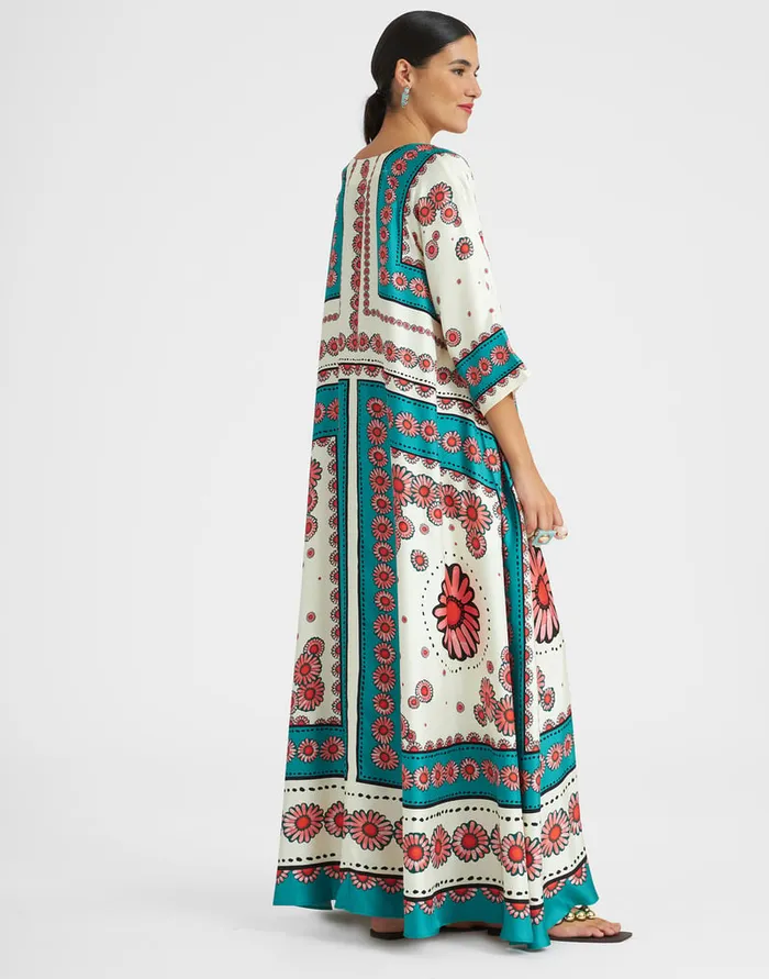 La Doublej Muumuu Dress Daisy Place Turquoise In Twill Silk Women Dresses
