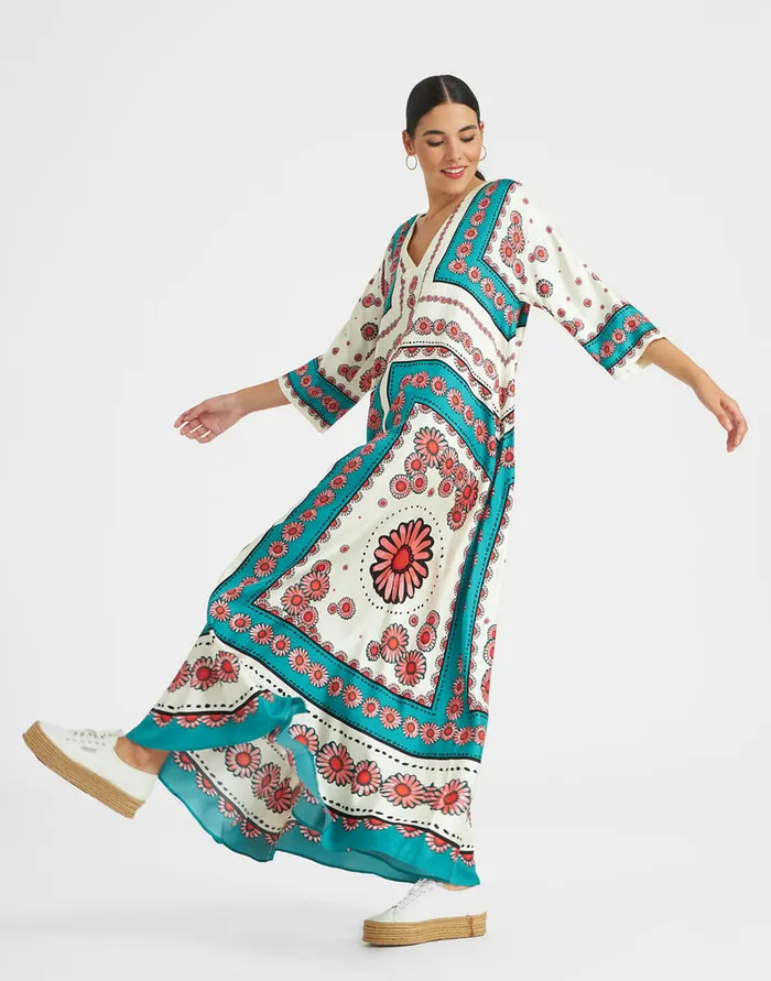 La Doublej Muumuu Dress Daisy Place Turquoise In Twill Silk Women Dresses