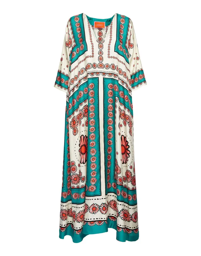 La Doublej Muumuu Dress Daisy Place Turquoise In Twill Silk Women Dresses