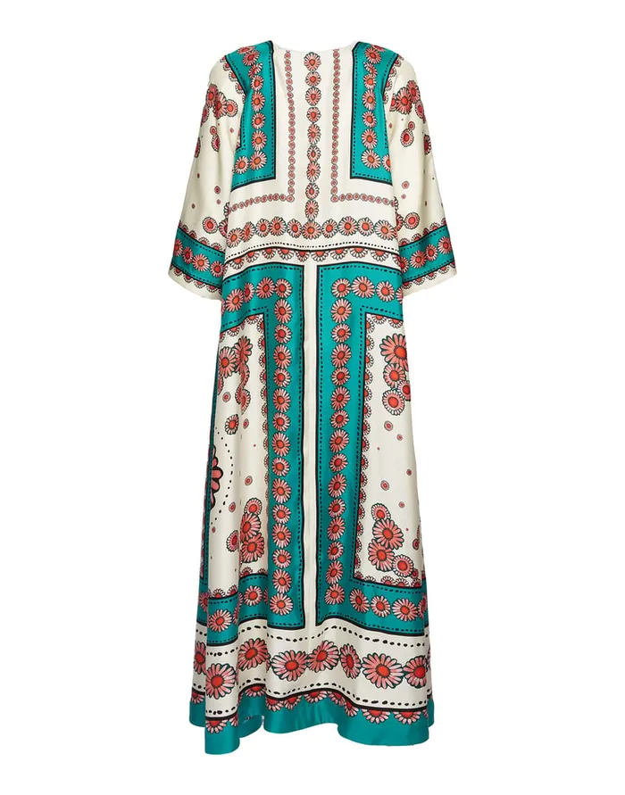 La Doublej Muumuu Dress Daisy Place Turquoise In Twill Silk Women Dresses