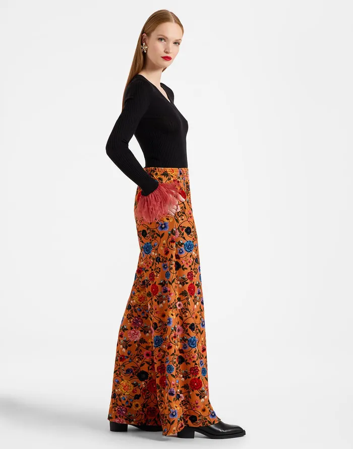 La Doublej Palazzo Pants Botticelli Rust In Velvet Stretch Women Shorts and Pants