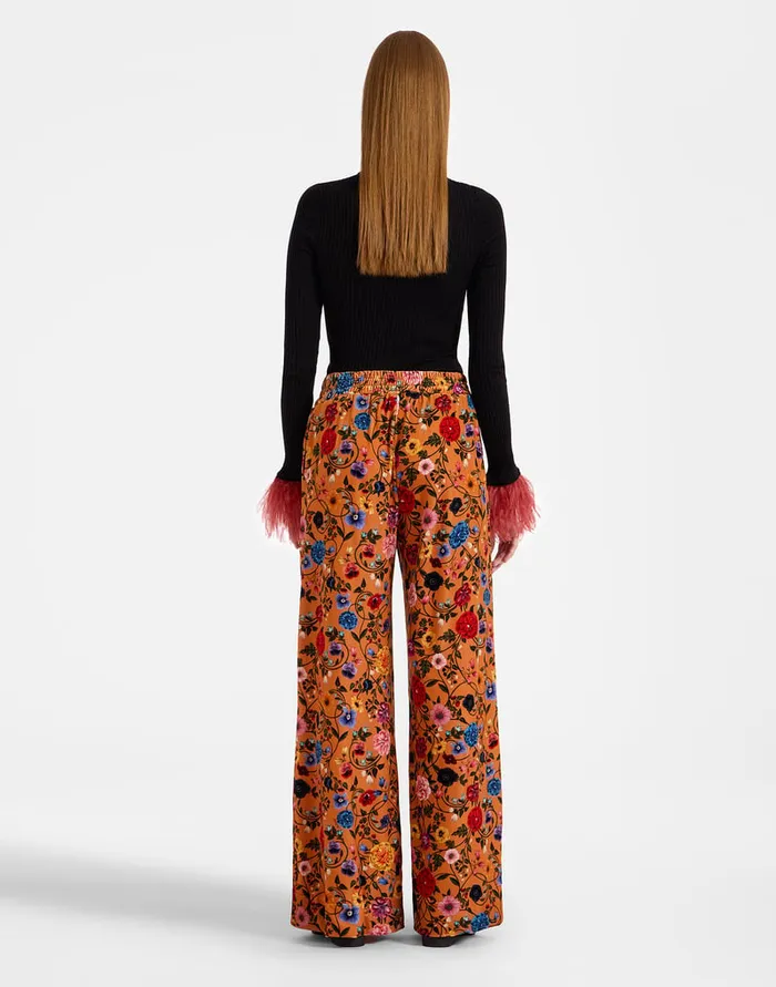 La Doublej Palazzo Pants Botticelli Rust In Velvet Stretch Women Shorts and Pants