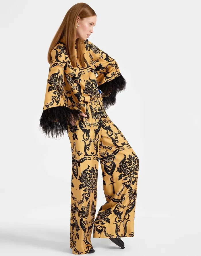 La Doublej Palazzo Pants Cherubs Gold In Silk Twill Women Party Dressing