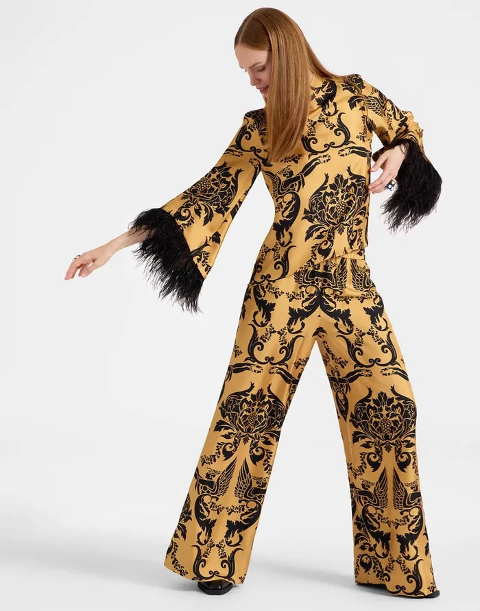 La Doublej Palazzo Pants Cherubs Gold In Silk Twill Women Party Dressing