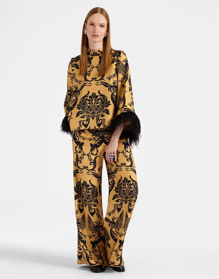 La Doublej Palazzo Pants Cherubs Gold In Silk Twill Women Party Dressing