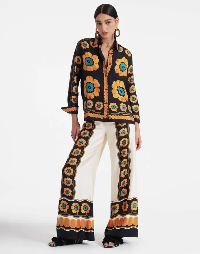 La Doublej Palazzo Pants Daisychain Place Orange In Silk Twill Women Shorts and Pants