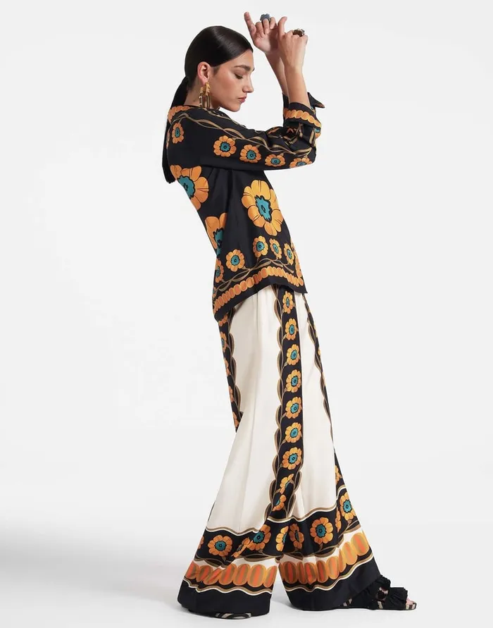 La Doublej Palazzo Pants Daisychain Place Orange In Silk Twill Women Shorts and Pants
