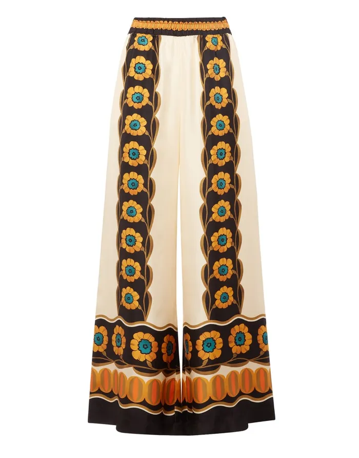 La Doublej Palazzo Pants Daisychain Place Orange In Silk Twill Women Shorts and Pants