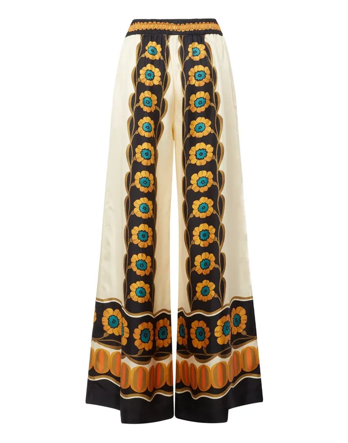 La Doublej Palazzo Pants Daisychain Place Orange In Silk Twill Women Shorts and Pants