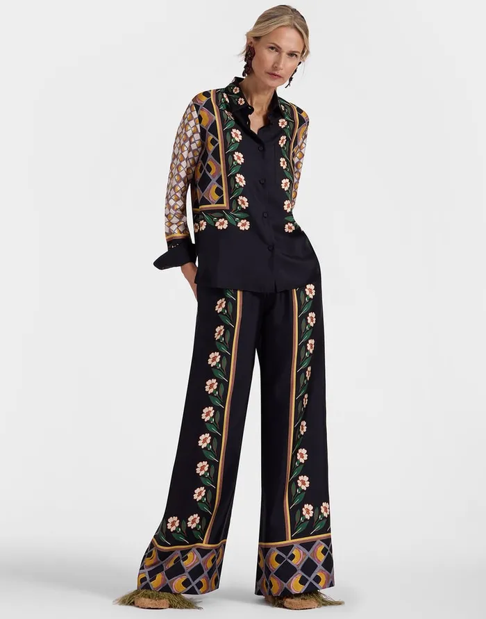 La Doublej Palazzo Pants Dazed Place Black In Silk Twill Women Shorts and Pants