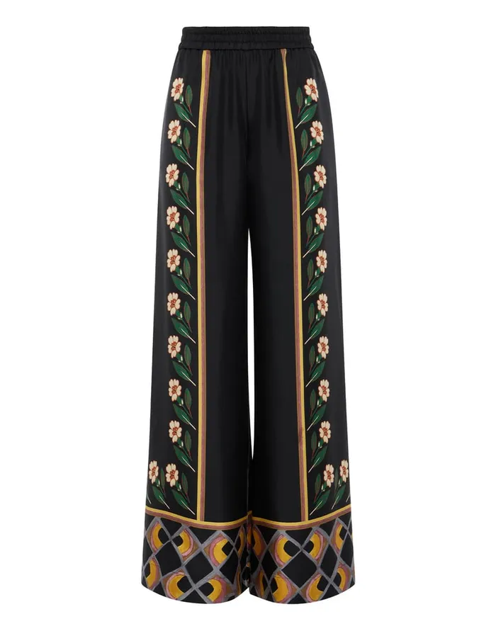 La Doublej Palazzo Pants Dazed Place Black In Silk Twill Women Shorts and Pants