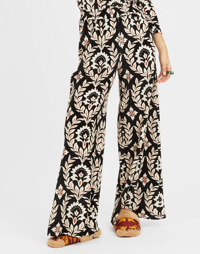 La Doublej Palazzo Pants Ghirlanda Black In Velvet Stretch Women Shorts and Pants