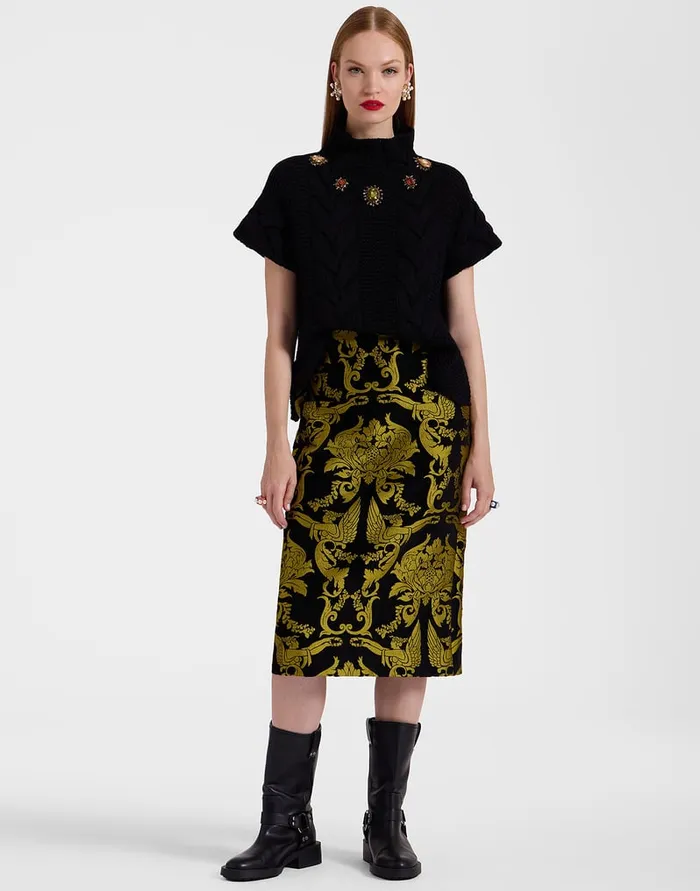 La Doublej Pencil Skirt Cherubs Black In Jacquard Women Party Dressing