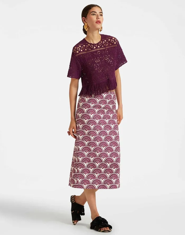La Doublej Pencil Skirt Fans Purple In Shot Cotton Women Skirts