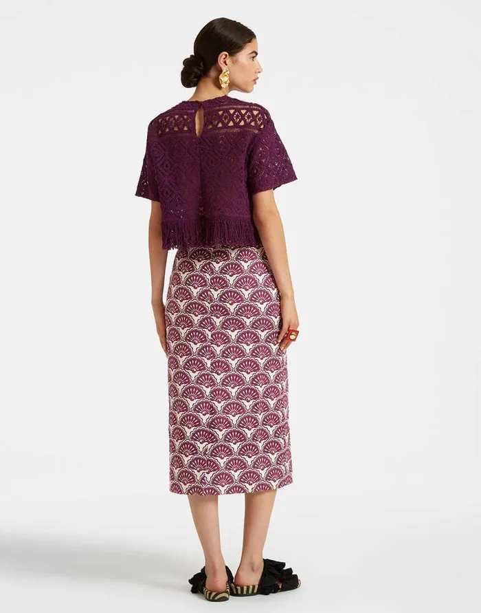 La Doublej Pencil Skirt Fans Purple In Shot Cotton Women Skirts