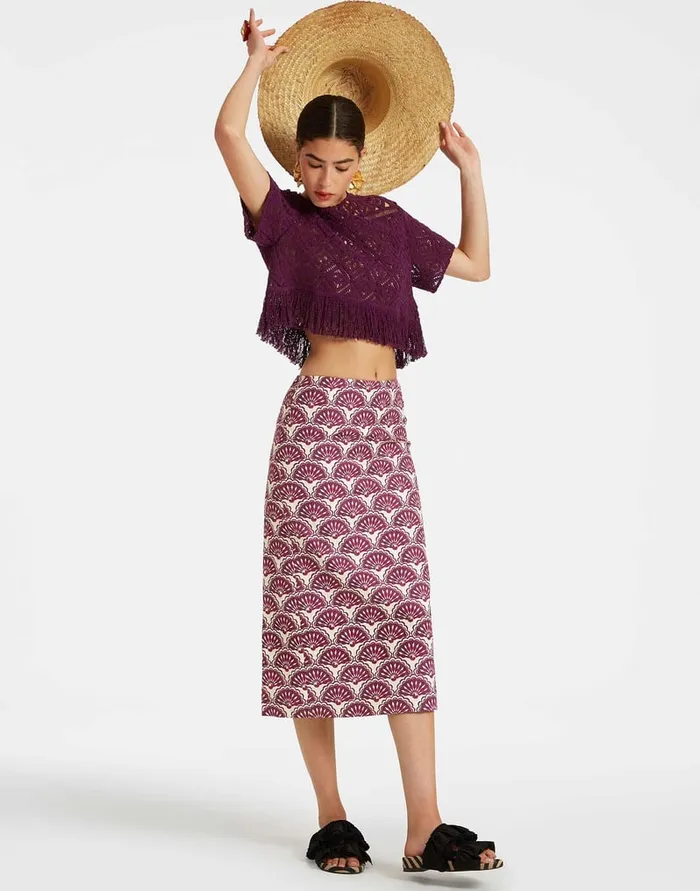 La Doublej Pencil Skirt Fans Purple In Shot Cotton Women Skirts
