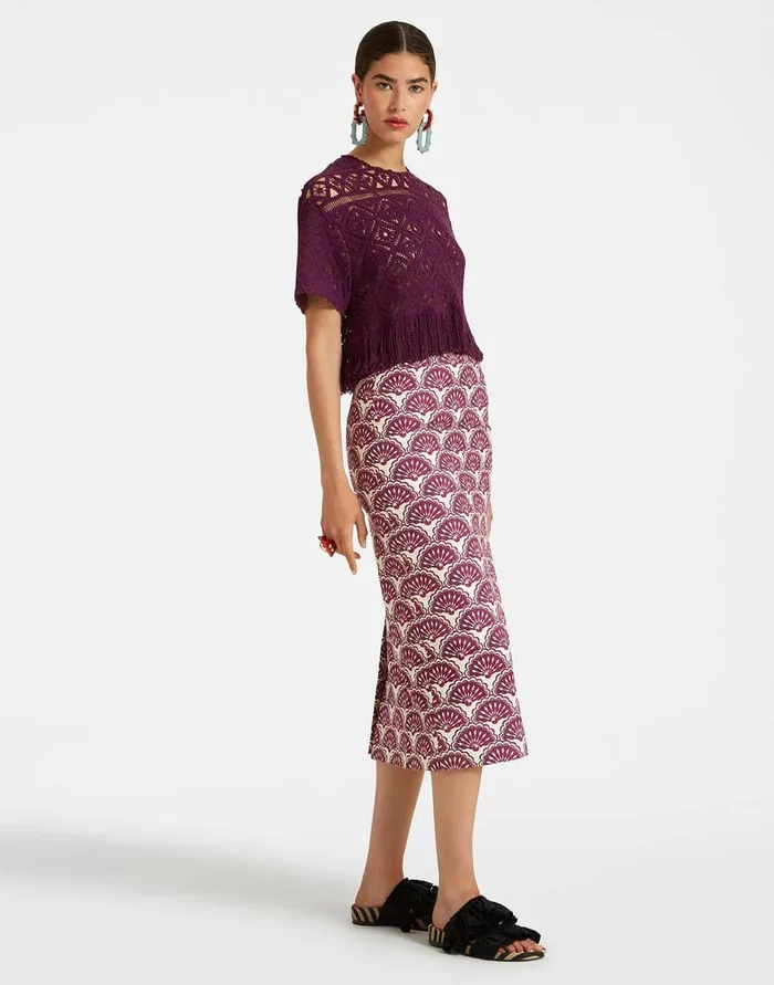 La Doublej Pencil Skirt Fans Purple In Shot Cotton Women Skirts
