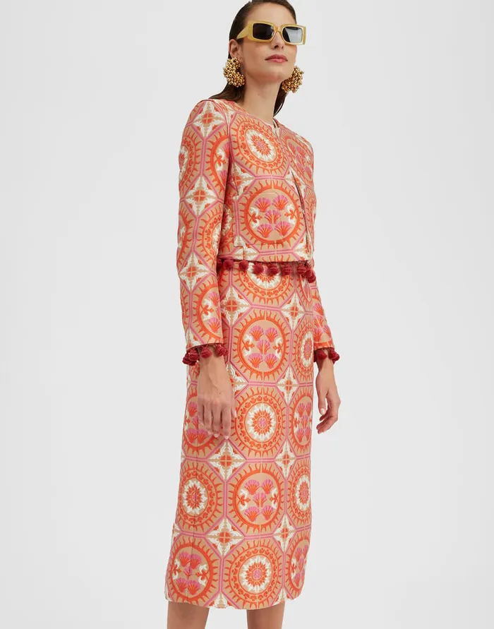 La Doublej Pencil Skirt Sun Orange In Jacquard Women Skirts