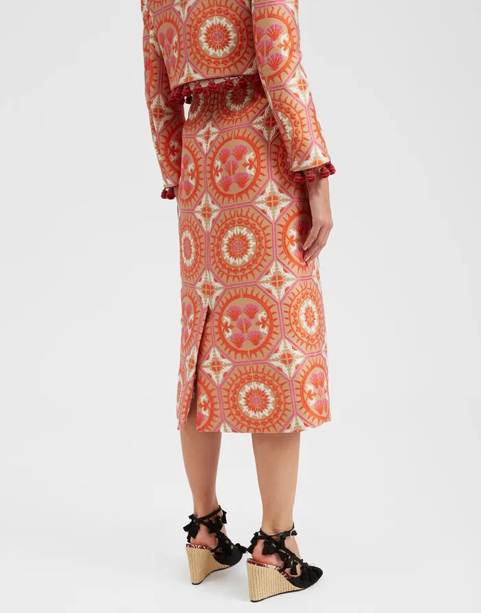 La Doublej Pencil Skirt Sun Orange In Jacquard Women Skirts