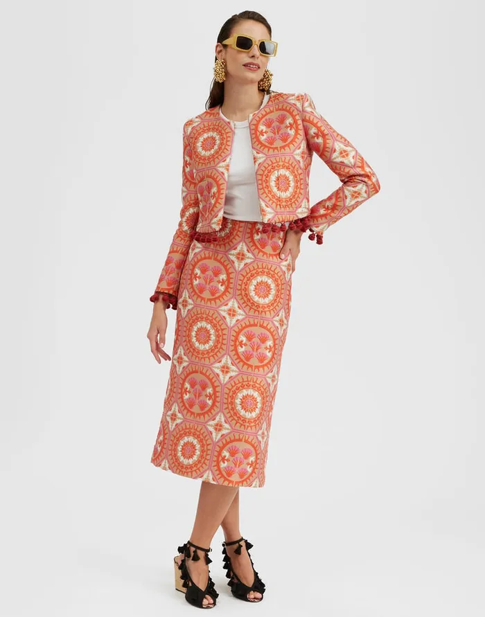 La Doublej Pencil Skirt Sun Orange In Jacquard Women Skirts