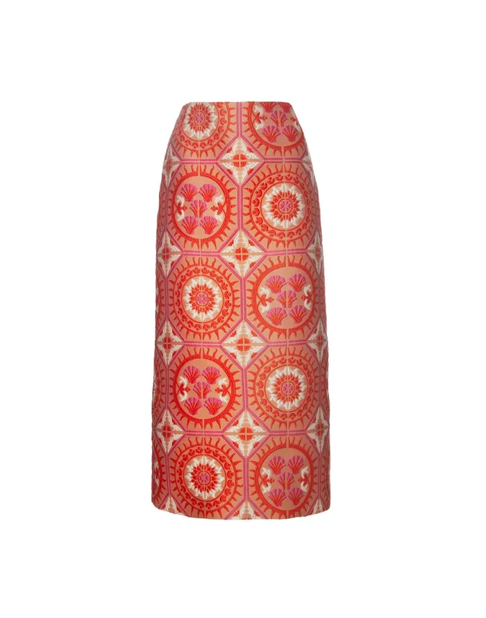 La Doublej Pencil Skirt Sun Orange In Jacquard Women Skirts