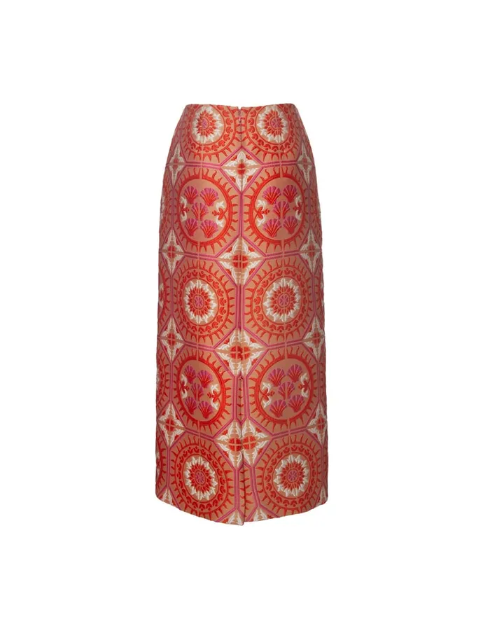 La Doublej Pencil Skirt Sun Orange In Jacquard Women Skirts
