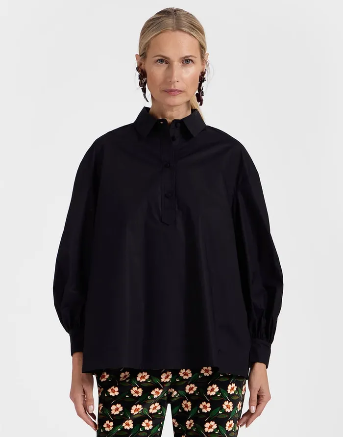 La Doublej Poet Shirt Solid Black In Cotton Poplin Women Shirts and Tops