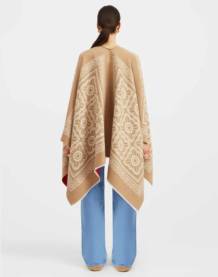 La Doublej Poncho Mix Tiles Camel In Wool Women Outerwear