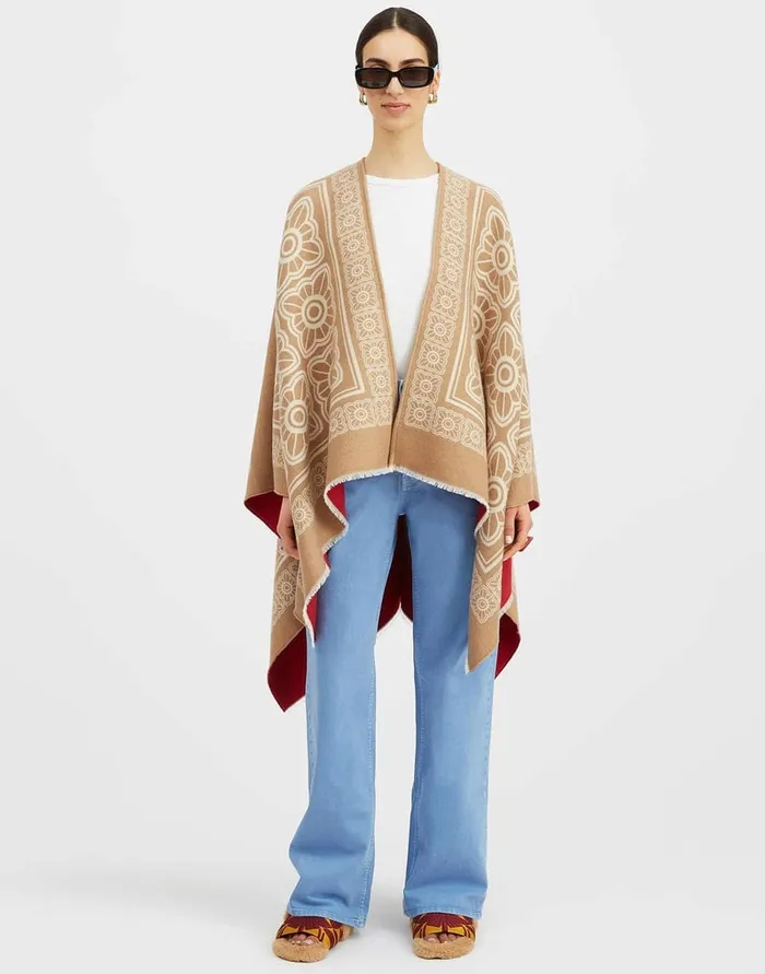 La Doublej Poncho Mix Tiles Camel In Wool Women Outerwear