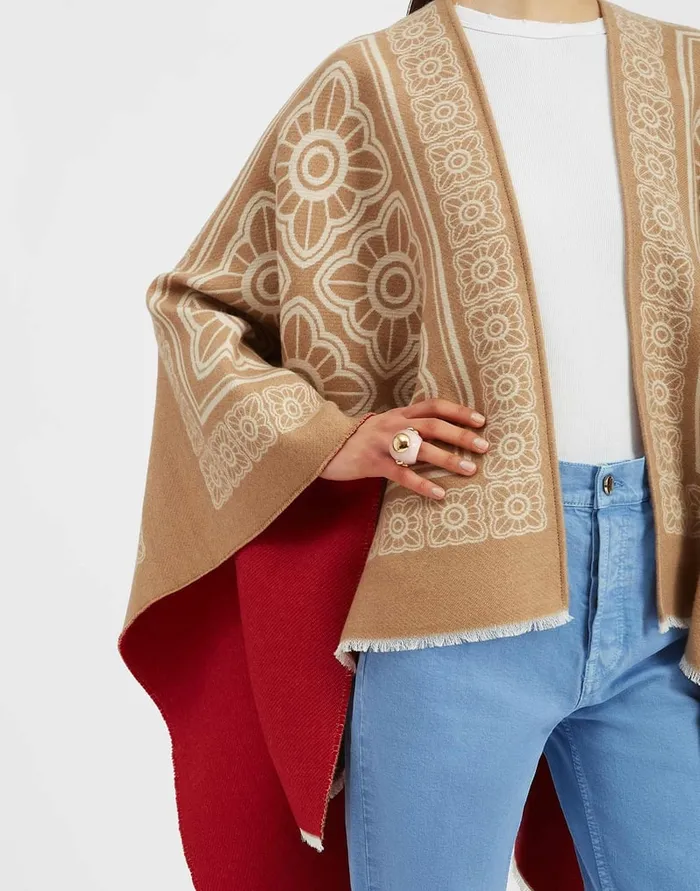 La Doublej Poncho Mix Tiles Camel In Wool Women Outerwear
